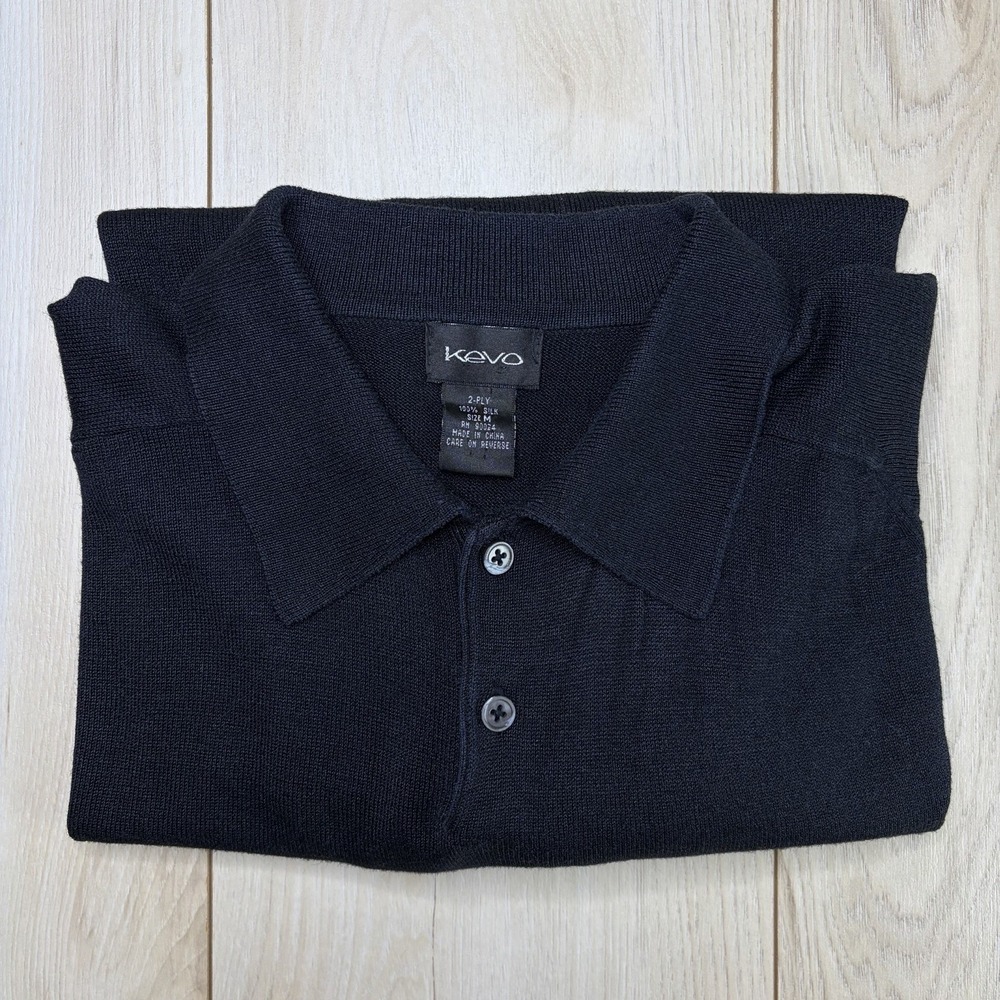 Kevo 2-Ply 100% Silk Knit Polo Shirt Men's Medium Black